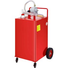 Fuel Caddy, 35 Gallon, Gas Storage Tank on 4 Wheels, with Manuel Transfer Pump, Gasoline Diesel Fuel Container for Cars, Lawn Mowers, ATVs, Boats