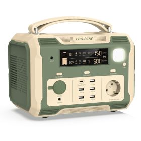 500W Portable Power Station;  484Wh Solar Generator Power Pack Battery Lithium Backup Power Supply with 2 AC Outlets;  Emergency LED Light for Ou