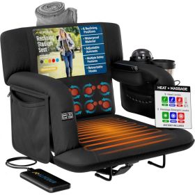 Alpcour Premium Heated Massage Reclining Stadium Seat For Bleachers With Back Support (Option: Black-21Wide)